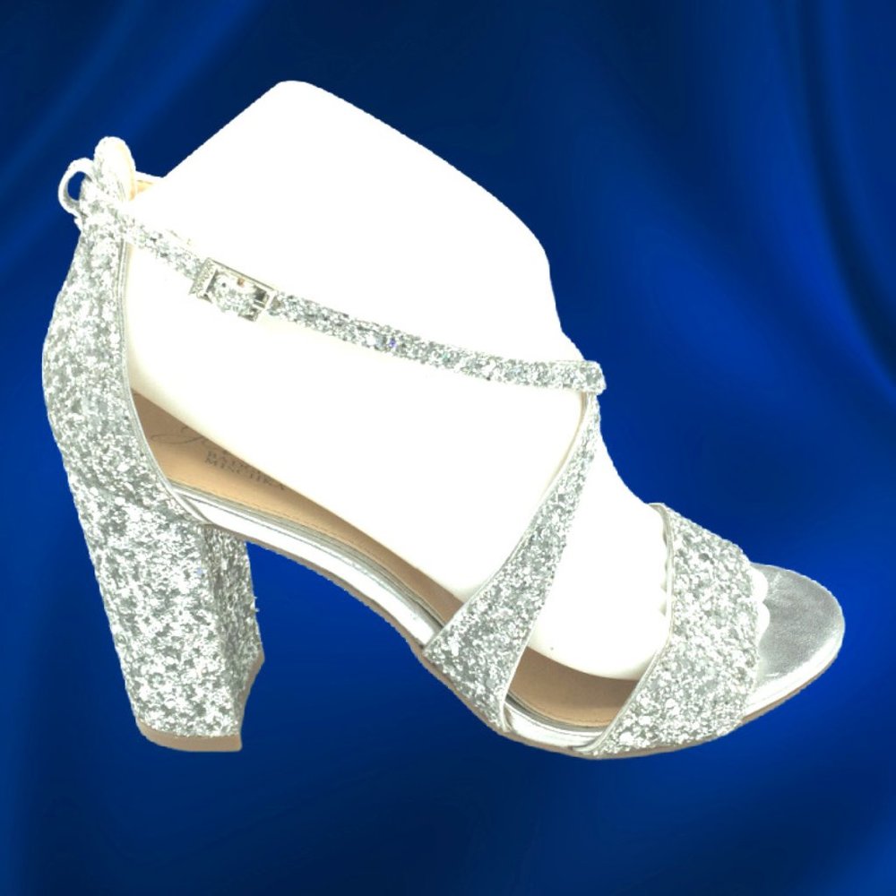 Badgley Mischka Spectacular 4" Glitter Heels 8 - Picture 1 of 4